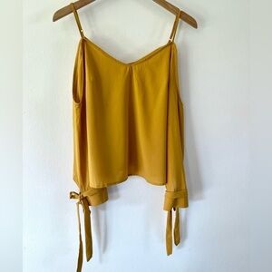 Paper Crane Mustard Yellow Cold Shoulder Long Sleeve Blouse Size Large